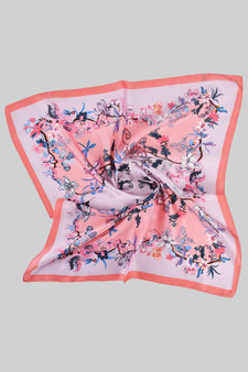 Silky Pink Flower Print Square Scarf