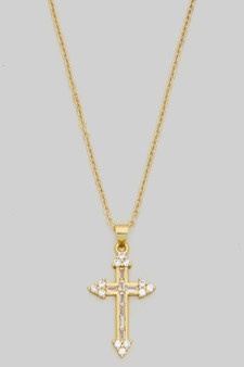 18K Gold Dipped Cz Cross Pendant With Baguettes