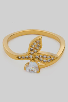 Shiny Brass Twist Ring With Cz And Leafy Pave