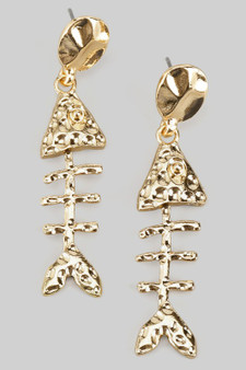 Hammered Fish Bone Drop Earrings