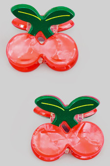 Small Marbled Acrylic Cherry Hair Clip Set