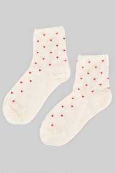 Mini Heart Print Socks With Ribbed Detail