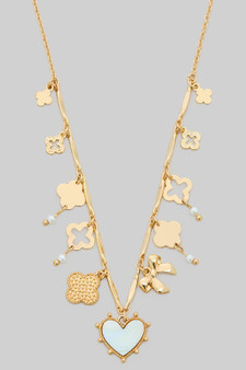 Multi Heart And Clover Charms Chain Necklace