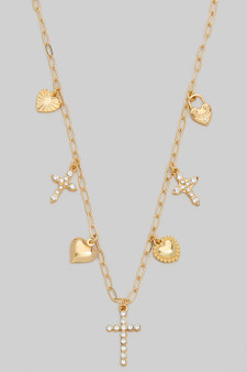 Cross Heart Charm Chain Necklace