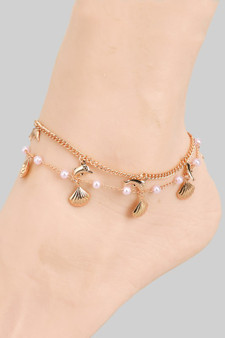 Dolphin Shell Pearl Charm Layered Chain Anklet