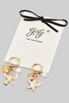 18K Gold Dipped Hoops With Shell And Pearl Charms