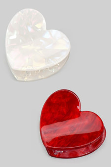 Red And White Marbled Acrylic Hair Clip Set