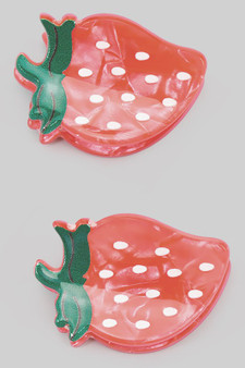 Small Marbled Acrylic Strawberry Hair Clip Set