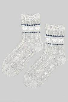 Soft Bow Print Socks With Ribbed Detail
