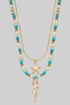 Layered Stone Bead Necklace With Shell Starfish