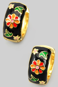 Lacquered Floral Hinge Hoops