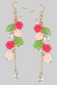 Long Rose Drop Earrings