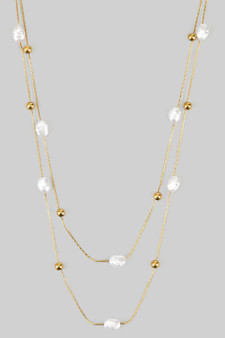 Stainless Steel Layered Bead And Pearl Necklace