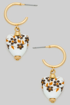 Brown Ceramic Heart Earrings