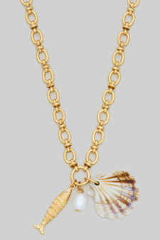 Shell Pearl And Fish Charm Necklace