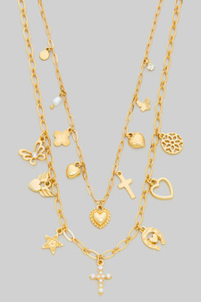Two Piece Layered Charm Chain Necklaces