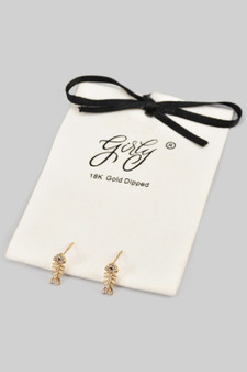 18K Gold Dipped Fish Bone Studs With Cz Pave