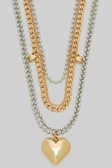 Layered Chain Necklace With Puff Hearts