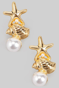 Starfish Shell And Pearl Drop Earrings