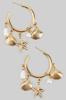 Shell And Pearl Charm Hoops