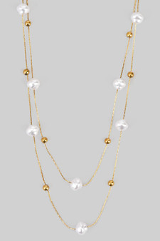 Stainless Steel Layered Bead And Fwp Necklace