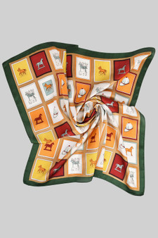 Equestrian Motif Silky Square Scarf