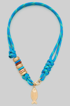 Cord Necklace With Beaded Discs And Fish Pendant