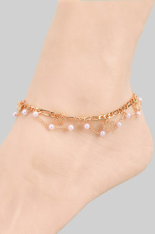 Butterfly And Pearl Charm Layered Chain Anklet