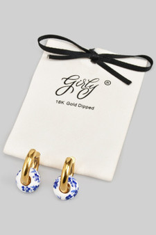 18K Gold Dipped Hoops With Floral Ceramic Bead