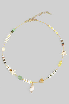 Shell And Stone Beaded Wire Necklace