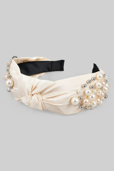 Satin Knotted Headband With Pearls