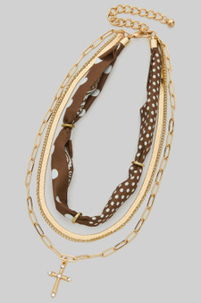 Layered Dot Scarf And Chain Necklace Cross Pendant