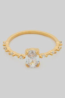 Oval Cz Stone Ring With Pave Accents