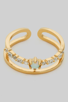Brass Cutout Stacked Ring With Opal And Pave