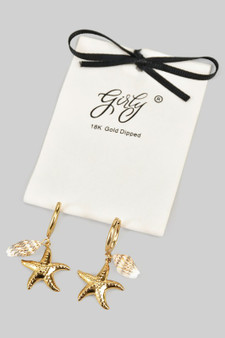 18K Gold Dipped Starfish And Shell Charm Earrings
