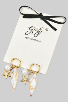 18K Gold Dipped Hoops With Shell Star And Pearl