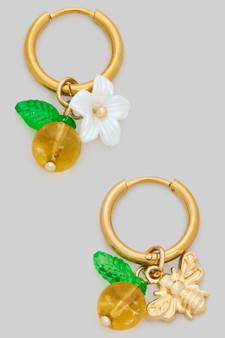 Bee Flower And Orange Bead Huggies