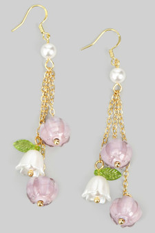 Purple Flower Cluster Drop Earrings