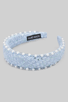 Woven Sequined Headband With Pearls And Beads