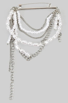 Dangling Pearl And Chain Brooch Pin