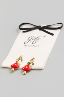 18K Gold Dipped Huggies With Mushroom Charm And Cz