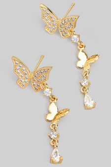 Cz Pave Butterfly Drop Earrings