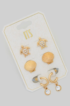 Three Pair Shell And Turtle Earring Set
