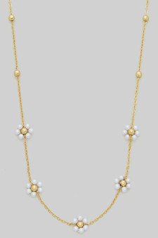 14K Gold Dipped Pearl Flower Beaded Chain Necklace