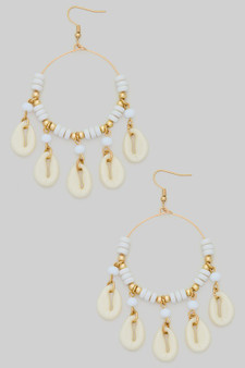 Bead And Cowrie Shell Hoops