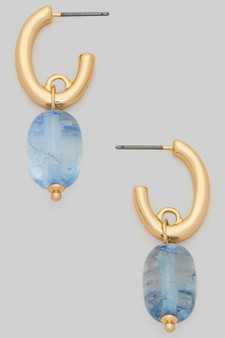 Real Stone Charm Hoops