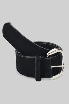 Felt Faux Leather Belt With Half Buckle