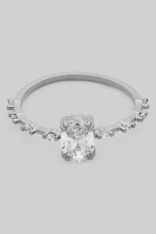 Oval Cz Stone Ring With Pave Accents