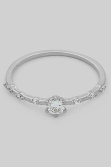 Cz Solitare Ring With Dainty Pave Accents