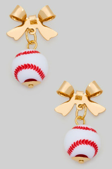 Bow Post With Baseball Charm Earrings